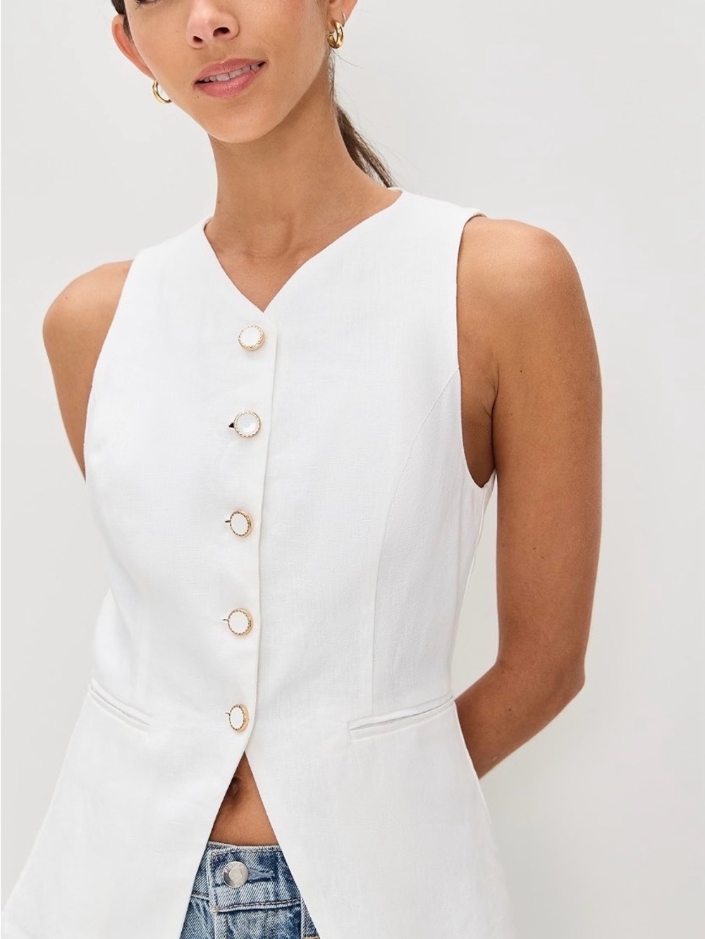 Reformation Aspen Linen Top/Vest in White